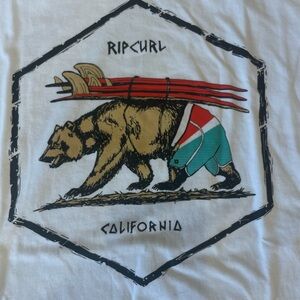 NWT Rip Curl White Surf Tee with Bear and Surfboards